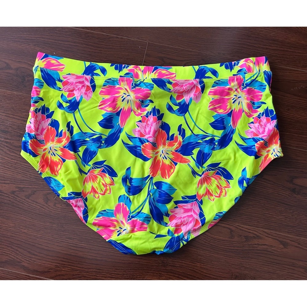 Cacique Lane Bryant High Waist Bikini Bottom Neon Tropical Floral Plus Size 32 - Picture 6 of 8